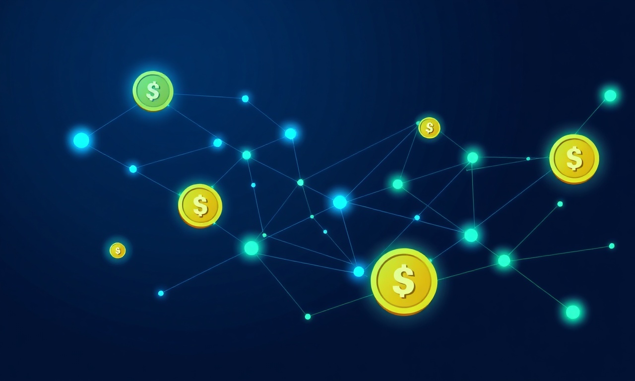 Kripto para ve ödeme yöntemlerini temsil eden soyut dijital para akışı görseli