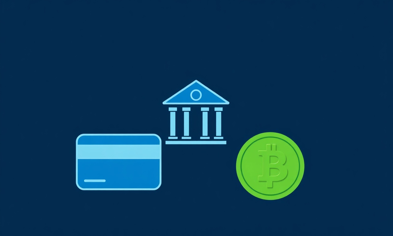 Kredi kartı, banka transferi ve kripto para ödeme yöntemlerini temsil eden minimal flat vektör ikonlar